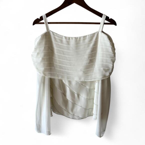 Vintage JR Nites by Carol Lin White Beaded Off Shoulder Chiffon Top 14 - Picture 2 of 7